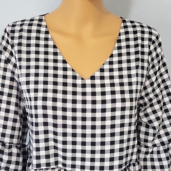 Women's V Neck Long Sleeve Plaid Printed Tunic Dress Small - Picture 5 of 10